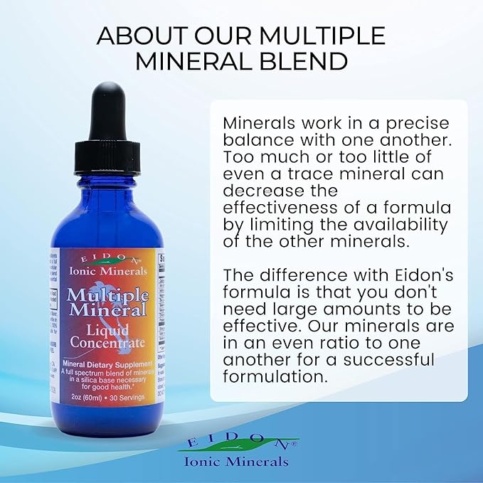 Eidon Ionic Minerals Multiple Minerals Supplement - Ionic Trace Mineral Drops for Water, Natural Liquid Vitamins to Support Heart Health and Hydration, No Preservatives - 2 oz (Pack of 2)