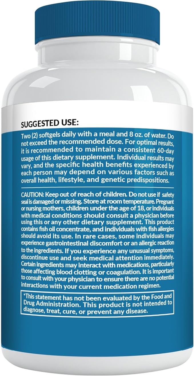 5-in-1 Fish Oil Omega 3 Fatty Supplements (2100mg) - Omega 3 Fish Oil with Vitamins D3 K2 and CoQ10 - Lemon Flavored (120 softgels, Pack of 3)