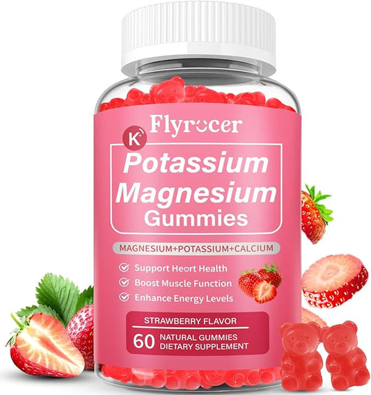 Potassium Magnesium Gummies for Men & Women, Potassium Magnesium Supplement for Leg Cramps, Muscle Health, & Electrolyte Balance, Strawberry Flavor, 60 Gummies