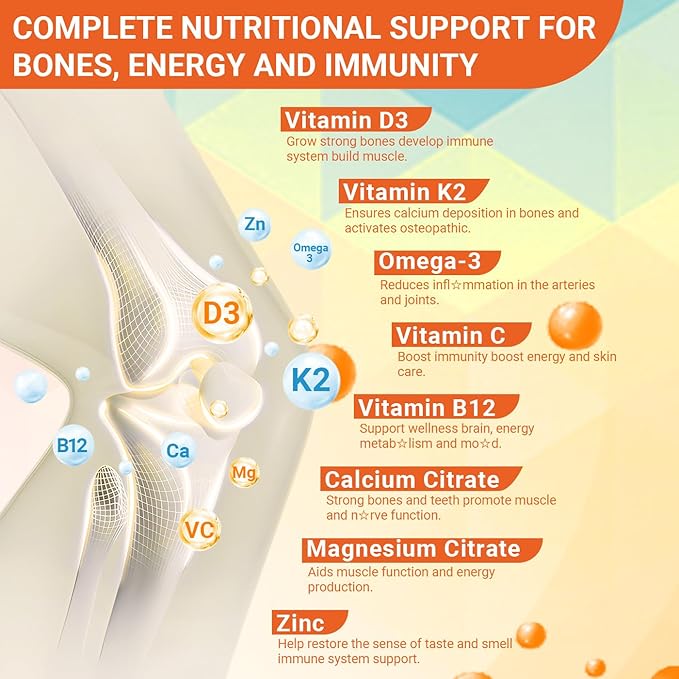 Vitamin D3 K2 Gummies, Vitamin D3 10000 IU & K2 (MK-7) 200 mcg - D3 K2 Supplement with Omega 3, Calcium, Magnesium for Bone Muscle Teeth Immune