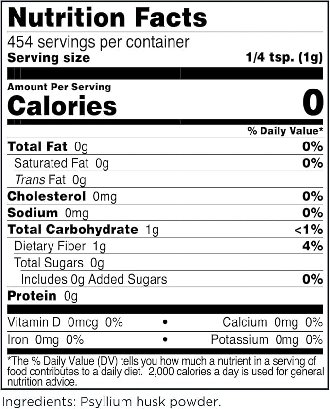 TransformHQ Psyllium Husk Ground Husk Powder (1 LB) - 1000mg per Serving, 454 Servings Per Container