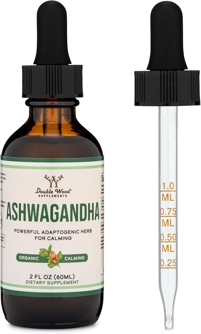 Ashwagandha Organic Drops for Stress Relief (1,200mg, 60 Servings) Ashwagandha Tincture for Adrenal Support and Cortisol Manager (Vegan Safe, Gluten Free, Non-GMO) by Double Wood
