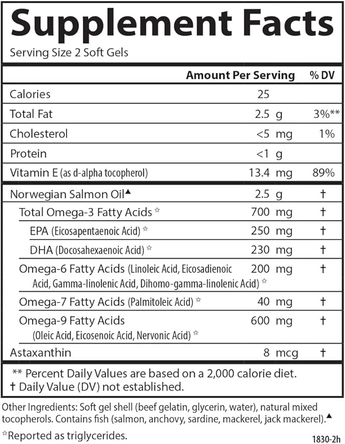 Carlson - Salmon Oil Complete, 700 mg Omega-3s + Astaxanthin, Cardiovascular Support, Brain Function & Joint Health, 60 Softgels