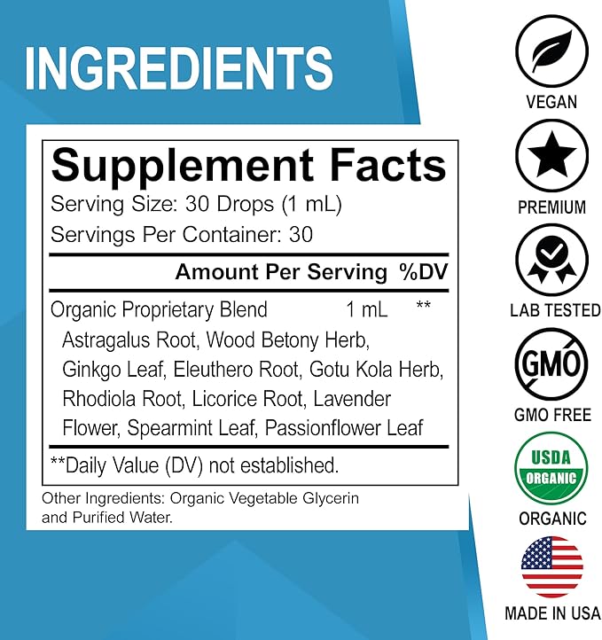 Thyroid Support & Adrenal Focus Drops - Thyroid Supplement Complex with L-Tyrosine Selenium Iodine & Organic Adrenal Support Supplements Focus Liquid Drops - Natural Brain and Memory Fatigue Attention