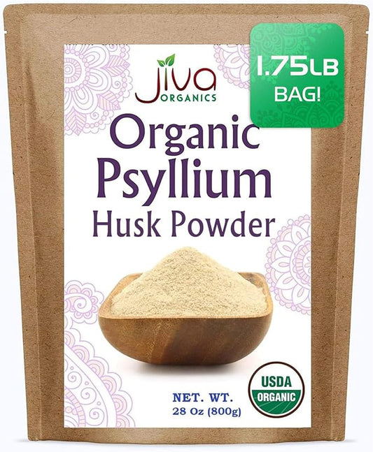 Jiva Organics Psyllium Husk Powder 1.75 LB Bulk Bag - Easy Mixing Fiber, Unflavored, Fine Ground, Non GMO Pure - Keto Friendly