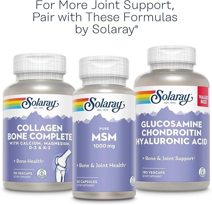 SOLARAY Glucosamine Sulfate 1500mg, Healthy Joint Support Supplement, Powerful Connective Tissue and Joint Health Formula with Turmeric & Boswellia, 60-Day Money Back Guarantee, 30 Serv, 60 VegCaps