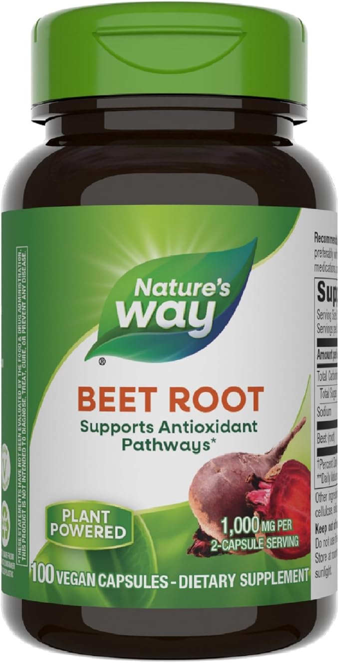 Nature's Way Beet Root, Supports Antioxidant Pathways*, Helps Neutralize Free Radicals*, 1,000 mg per 2-Capsule Serving, Vegan, 100 Capsules (Packaging May Vary)