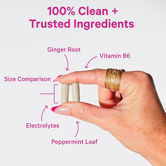 Pink Stork Vitamin B6, Ginger, Electrolyte Capsule - Natural Digestive Support with Peppermint, Potassium, Magnesium - Gentle on The Stomach - Pregnancy, + Motion Sickness Must Haves - 60ct