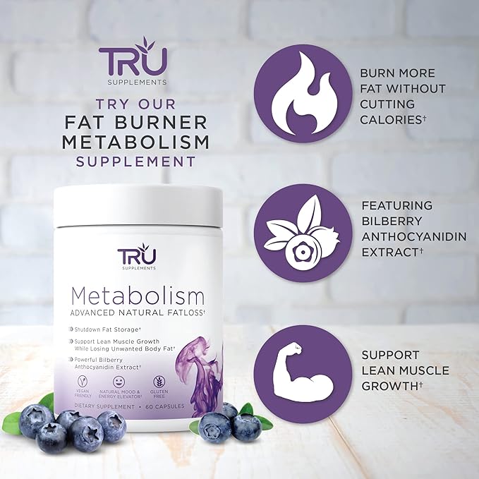 TRU Supplements Metabolism, Advanced Fat Loss, Fight Cravings, Boost Mood, No Jitters or Crash, 30 Servings
