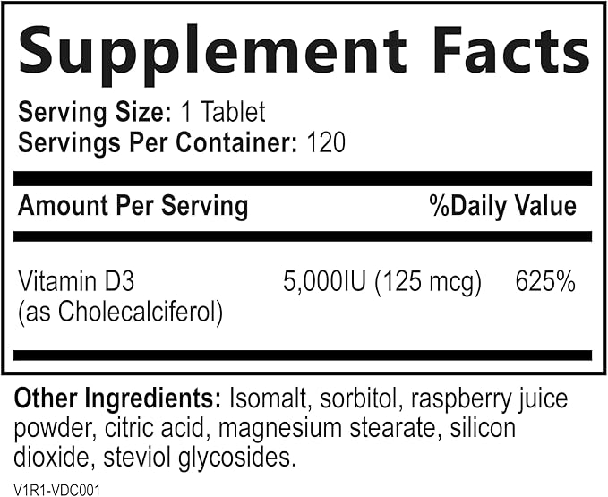 Built by Nature Chewable Vitamin D3 5000 IU - Vitamin D Supplement Chews – Sugar Free & Natural Berry Flavor - 120 Tablets