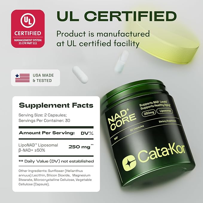 NMN Supplement Alternative - Liposomal NAD CORE LipoNAD 250mg - 30-Day Supply - Pack of 3 - High Purity NAD Supplement for Anti-Aging, Energy, Focus - 60 Capsules