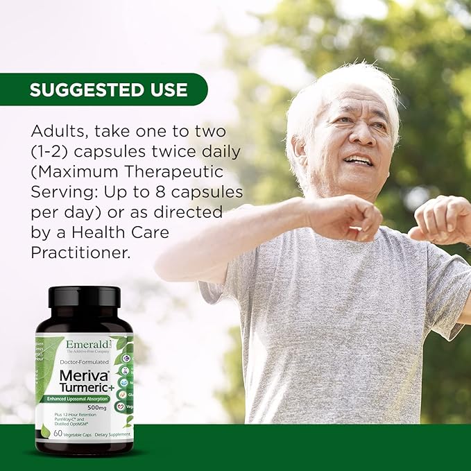 Emerald Labs Meriva Turmeric Plus - Meriva Turmeric, PureWay-C Vitamin C & OptiMSM - Supports Joint Health & Immune Response - 60 Vegetable Capsules (Up to 60-Day Supply)