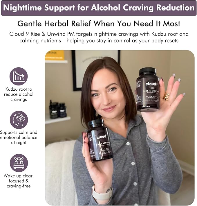 Cloud9 Rise & Unwind PM - Nighttime Wellness Supplement for Relaxation & Rest - Sleep Support Supplement with Herbal & Vitamin Blend for Calm, Restful Sleep - 90 Capsules, 60g