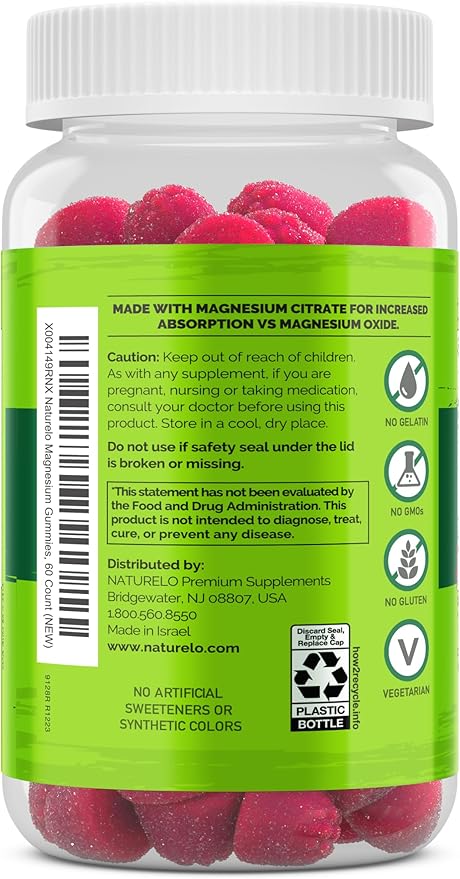 NATURELO Magnesium Citrate Gummies - for Calm & Relaxation Support, Natural Berry Magnesium Gummies, 120 Vegetarian Gummies (Pack of 2)