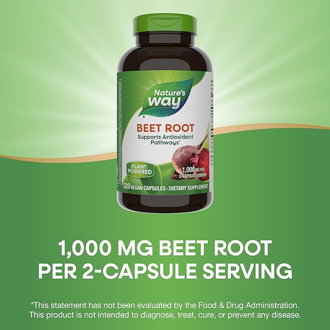 Nature's Way Beet Root, Supports Antioxidant Pathways*, Helps Neutralize Free Radicals*, 1,000 mg per 2-Capsule Serving, Vegan, 320 Capsules (Packaging May Vary)
