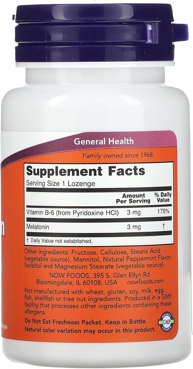 NOW Supplements, Melatonin 3 mg, Free Radical Scavenger*, Healthy Sleep Cycle*, 90 Chewable Lozenges