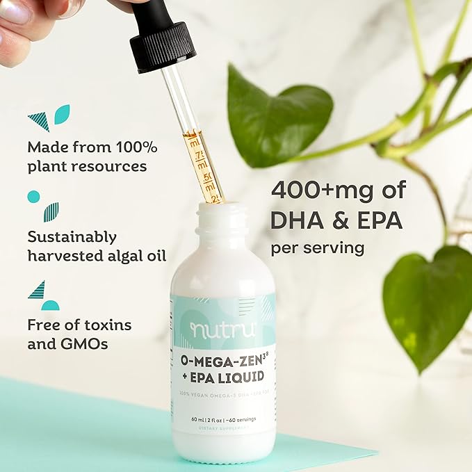 O-Mega-Zen3 +EPA Vegan Omega 3 DHA EPA Liquid Supplement - Algal Omega3 Essential Fatty Acids - 2 Fl Oz