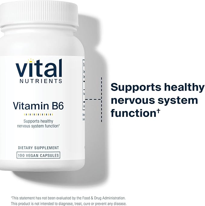 Vital Nutrients Vitamin B6 | Vegan Methylated B6 Vitamins for Nervous System, Muscle, Bone Health* | High-Potency Vitamin B6 for Menstrual Discomfort * | Gluten, Dairy, Soy Free | 100 Capsules