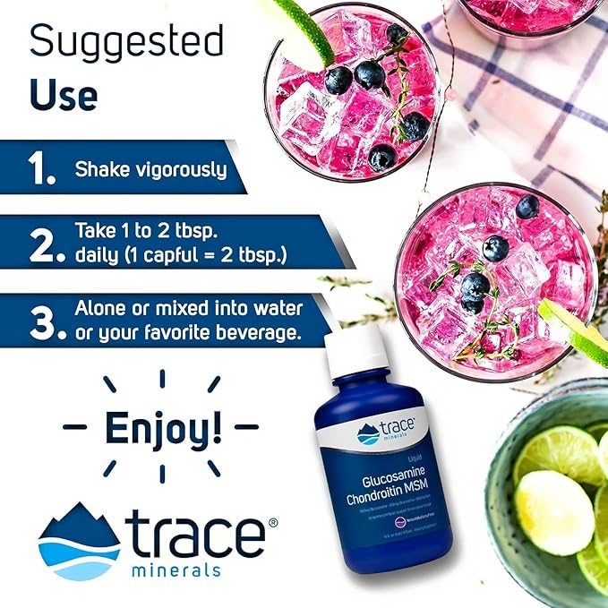 Trace Minerals | Liquid Glucosamine Chondroitin MSM | Complete Dietary Supplement for Active Lifestyle | Supports Joints, Cartilage and Mobility | Natural Blueberry Flavor | 16 Servings, 16 fl oz