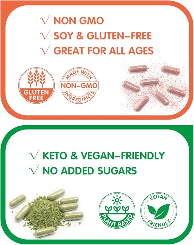 Fruits and Veggies Supplement, Natural Fruit and Vegetable Vitamins Soy Free & Non-GMO Vegetable and Fruit Supplements for Women Men and Kids - 90 Fruit Capsules, 90 Veggie Capsules
