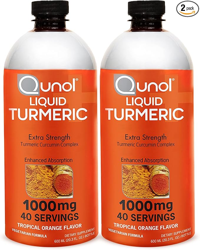 Qunol Liquid Turmeric Curcumin with Black Pepper, Turmeric Supplement 1000mg, Extra Strength, Joint Health, 40 Servings, 20.3 fl oz (Pack of 2)