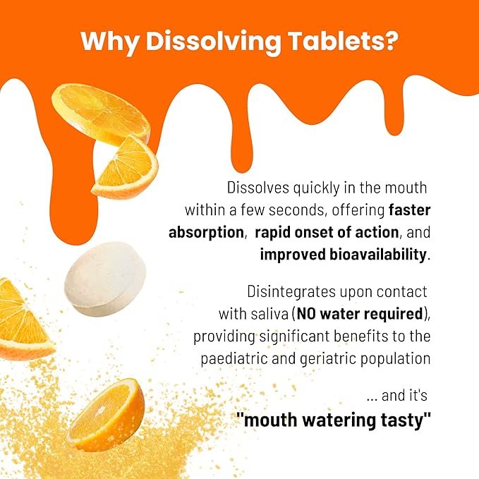 Vitamin C 250mg Tablets - Supports Immune Health, Maintains Healthy Bones & Teeth Quick Dissolving Tablets for Vitamin Deficiency – Orange Flavor (60 Vitamin C Tablets)