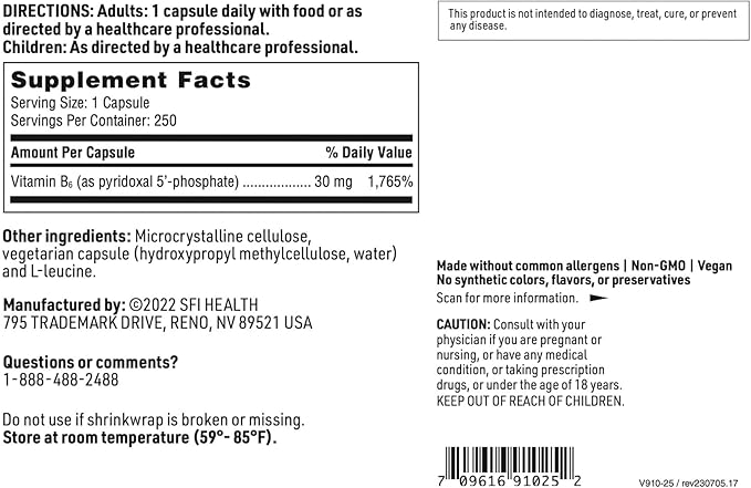 Klaire Labs P-5-P - 30 Milligrams of Bioactive Vitamin B6 Pyridoxal-5-Phosphate for Metabolic & Liver Support, Hypoallergenic (100 Capsules)