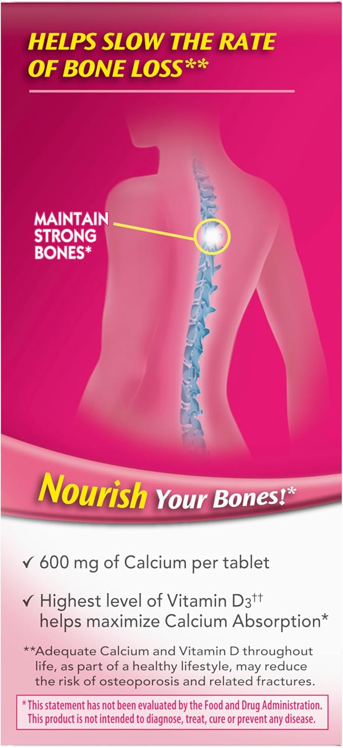 Caltrate 600 Plus D3 Calcium and Vitamin D Supplement Tablets, Bone Health Supplements for Adults - 60 Count