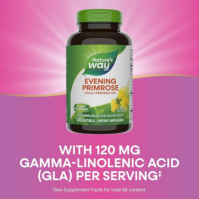 Nature's Way Evening Primrose Oil, Cold Pressed, 120 mg GLA per Serving(1), 120 Softgels (Packaging May Vary)
