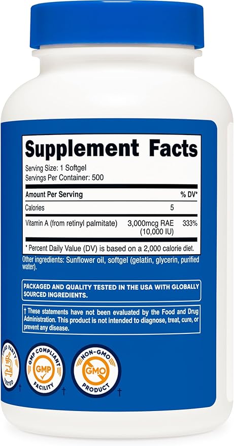 Nutricost Vitamin A 10,000 IU, 500 Softgels (3 Bottles)