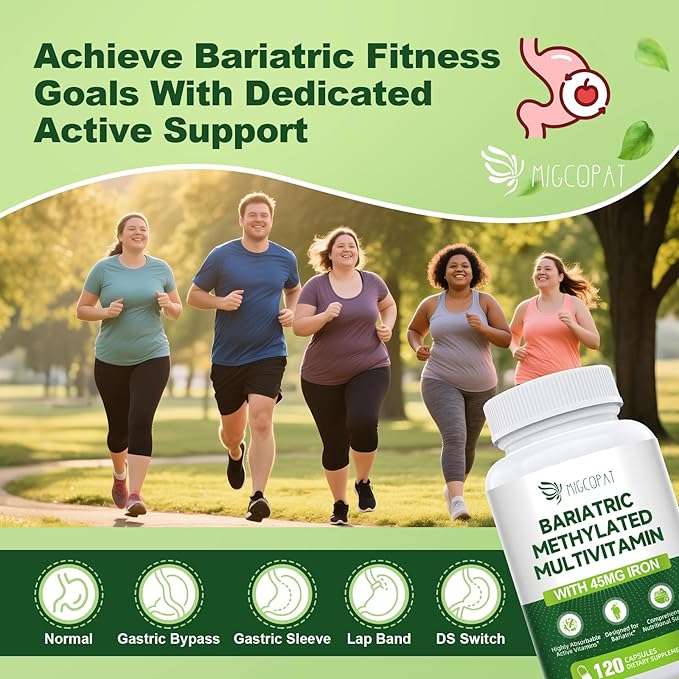 Bariatric Multivitamin with Iron 45mg, Methylated Multivitamin with Vitamin B12 & Methylfolate, Post Surgery Vitamins for Gastric Bypass & Sleeve Patients, Iron Supplement for Women & Men - 120 Caps