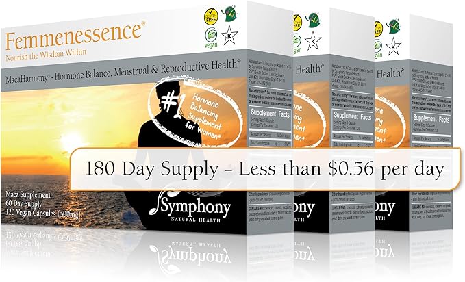 Femmenessence MacaHarmony – Scientifically Proven to Support Hormone Balance for Women, Regular Menstrual Cycle, PMS, Acne, Healthy Skin, Fertility, 360 Natural Organic Maca Capsules, 180-day Supply