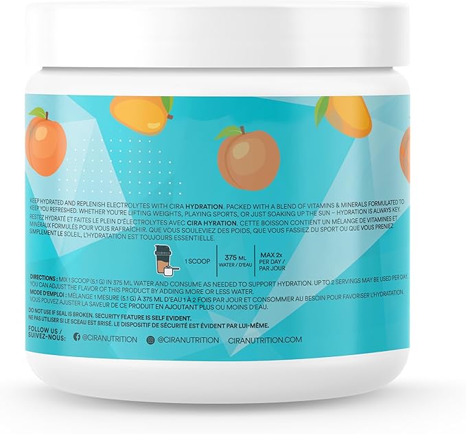 Cira Hydration Powder (45 Servings) - Natural Electrolyte Powder & Drink Mix, Naturally Flavored & Sweetened with Stevia & Himalayan Salt - Peach Mango