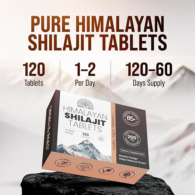 Shilajit Tablets for Men - Gold Grade - No Added Sugar - 120 Dry Drops - Organic - Lab Tested