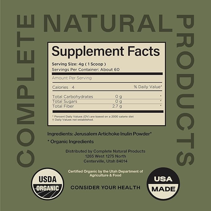 Pure Organic Inulin Powder Fiber Supplement - (Jerusalem Artichoke) Prebiotic Bulk Inulin Fiber Powder 8oz Digestion & Gut Health