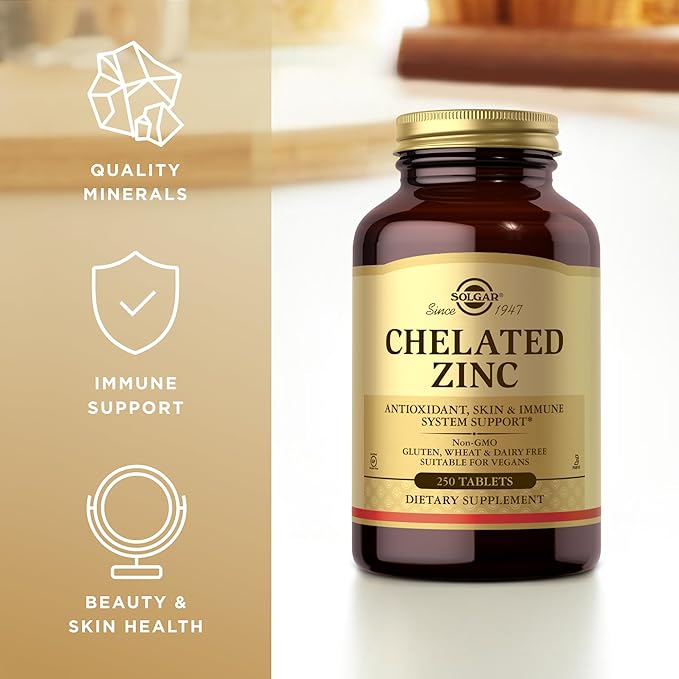 Solgar Chelated Zinc - 250 Tablets, Pack of 2 - Antioxidant, Skin & Immune System Support - Non-GMO, Vegan, Kosher, Gluten Free - 500 Total Servings