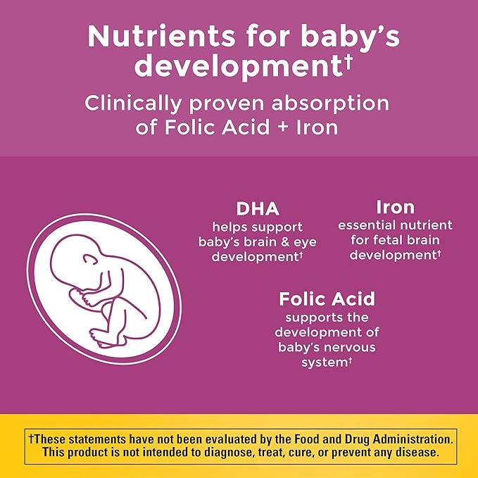 Nature Made Prenatal with Folic Acid + DHA, Prenatal Vitamin and Mineral Supplement for Daily Nutritional Support, 60 Softgels, 60 Day Supply