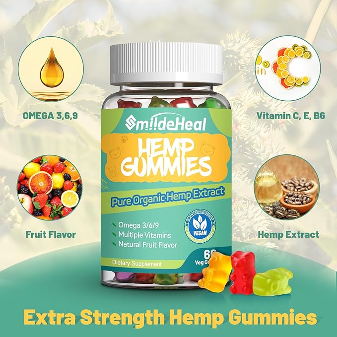 2 Pack Hemp Gummies, 1,500,000 Extra Strengthen Organic Hemp Gummies, Hemp Supplement Gummy with Hemp Oil Extract, 120 Gummies