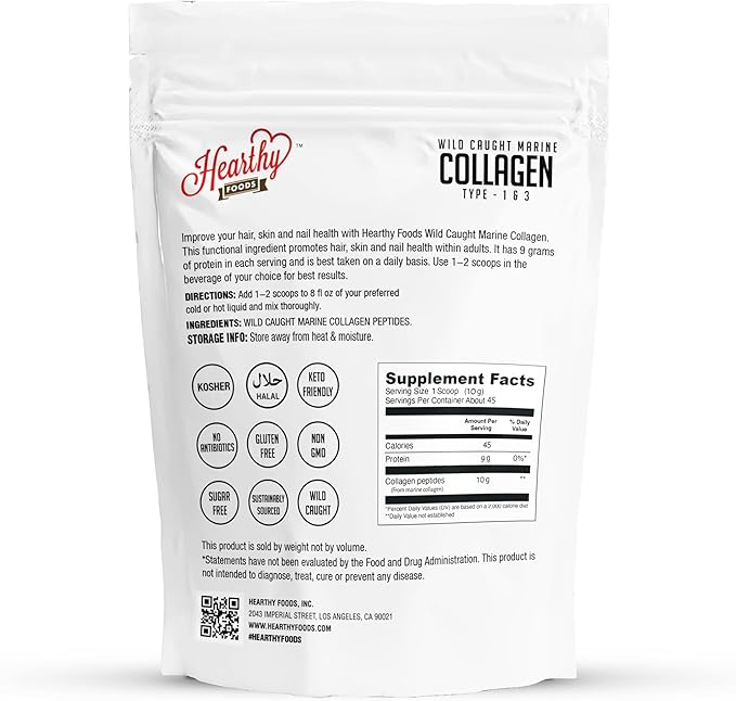 Marine Collagen Powder 16 Oz - Sourced from Wild-Caught Fish, Pescatarian Friendly, Keto Certified & Non-GMO Verified - Easy to Mix in Water - 45 Servings