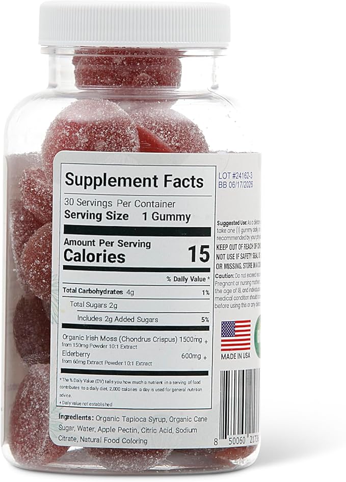 Organic Sea Moss Gummies - Concentrated 2100mg Irish Sea Moss + Elderberry Essentials Blend - Advanced Once-Daily Formulation Made with Apple-Extracted Gummy (2-Pack)