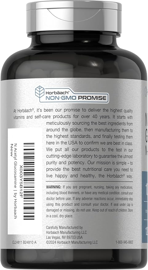 Horbaach N-Acetyl Glucosamine 1000 mg | 120 Capsules | N-A-G Supplement Pills | Non-GMO & Gluten Free