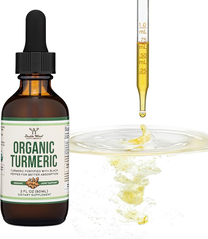 Turmeric Curcumin with Black Pepper Drops - Organic Turmeric Supplement Drops 1,180mg - 2FL OZ, 60 Servings (with Black Pepper Seed, Ginger, Rosemary, and Sage) for Joint Support by Double Wood