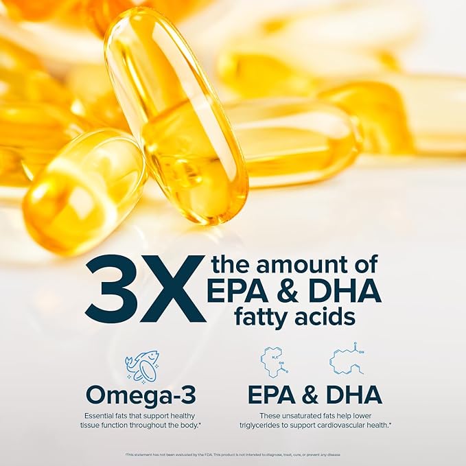 Nature's Lab Triple Strength Omega-3 Fish Oil with EPA & DHA - Supports Healthy Brain Function, Cognitive Health & Circulation - 180 Softgels (3 Month Supply)
