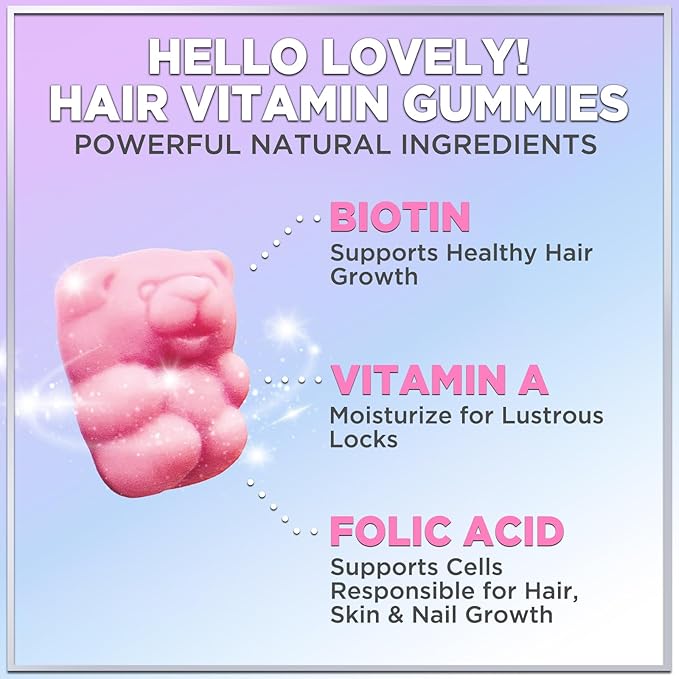 Hair Vitamins Gummies with Biotin 5000 mcg - Vitamin E, C & Zinc Support Hair Growth for Women & Men, Premium Vegetarian & Non-GMO, Stronger, Beautiful Hair, Skin & Nails Supplement - 120 Gummy Bears