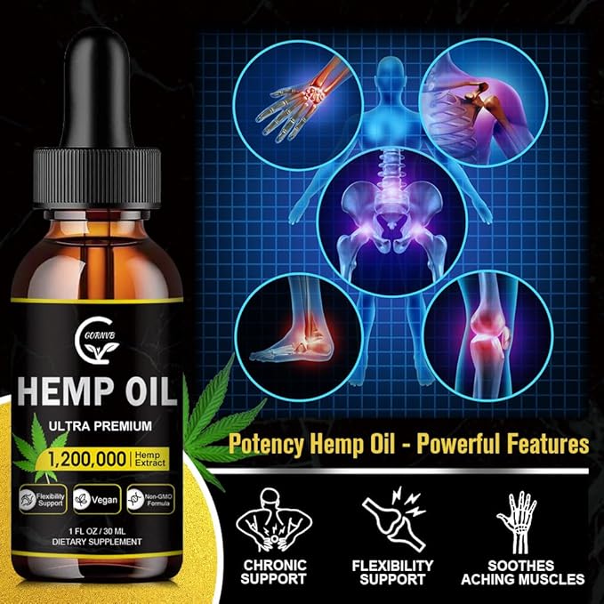 (4-Pack) High Potency Hemp Oil - Maximum Strength, Immune System Support, Focus Calm, Relaxation, Mood, Pure Extract, Organic, Vegan, Non-GMO