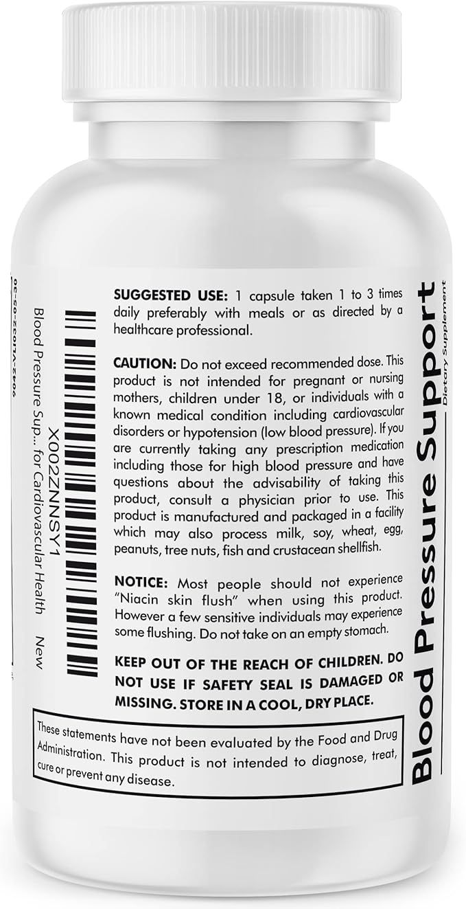 Youth & Tonic Natural Blood Pressure Support Supplement w/Hawthorn Hibiscus & High Potency Diuretic Herbs & Vitamins for Water Retention | 30 BP Capsules to Maintain a Good Health | Women & Men
