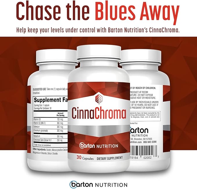 CinnaChroma Cinnamon Capsules - Extract Supplement with Chromium Picolinate and Vanadium 30 VIT D3 K2 to Support Metabolism Cardiovascular Health