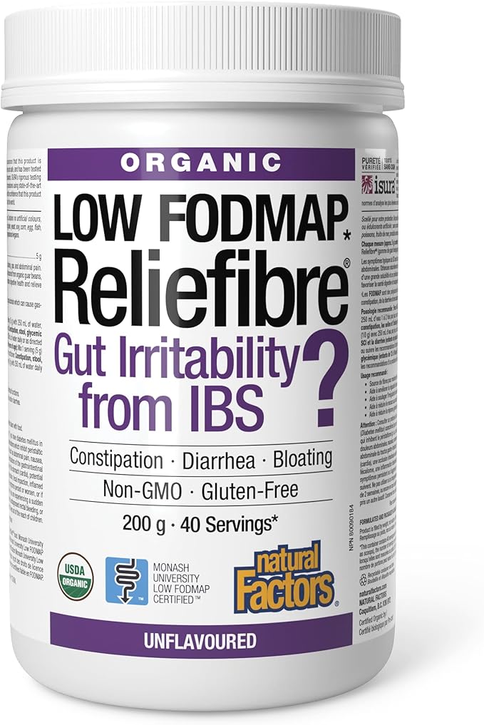Natural Factors Organic Low FODMAP Reliefiber, Digestive Fiber Powder, Unflavored, 5.3 Oz