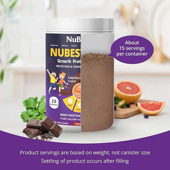NuBest Tall Protein Powder for Kids & Teens - Chocolate Protein Powder Shake - Protein Drink with Probiotics, Omega 3-6-9, Vitamin D3 + K2, Calcium, Vitamins - Bone Strength and Immunity - Pack 4