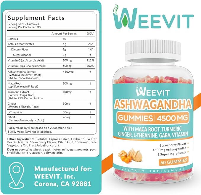 Sugar Free Ashwagandha Gummies for Women & Men, Ashwagandha Gummy with Maca Root Powder